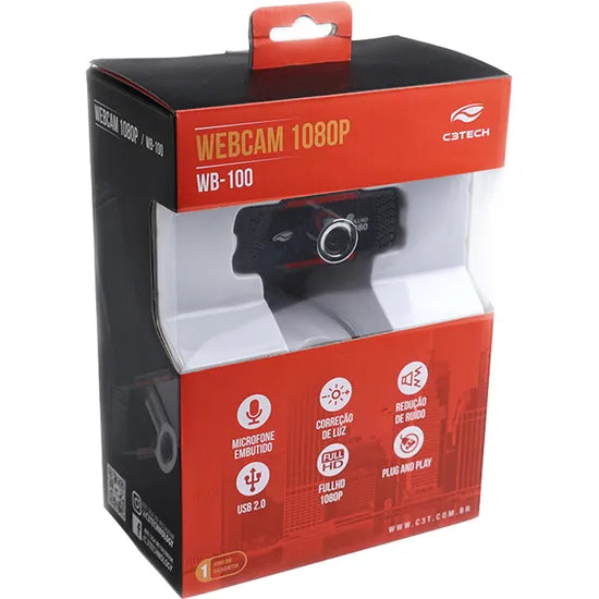 Webcam C3Tech WB-100BK Full HD 1080P Preto