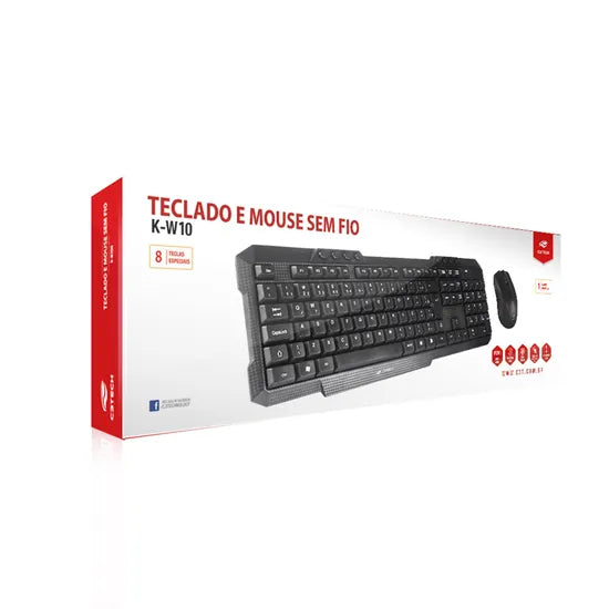 Kit Teclado e Mouse C3tech K-W10 Sem Fio Preto