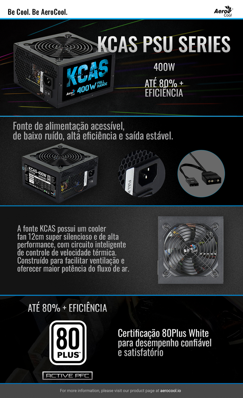 Fonte Gamer ATX Aerocool KCAS 400W 80 Plus Full Range APFC